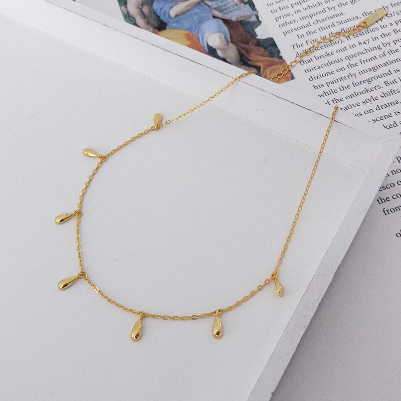 S925 Silver Choker Necklace with Water Drop Design