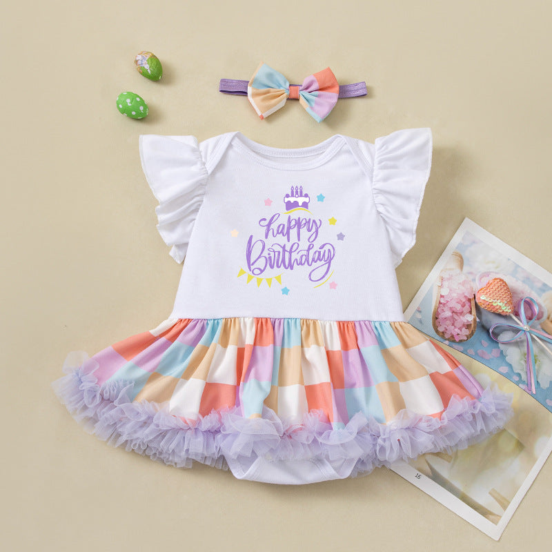 Cute Baby Summer Outfit Set with Flutter Sleeve Romper Dress and Hair Accessories for Birthday Party