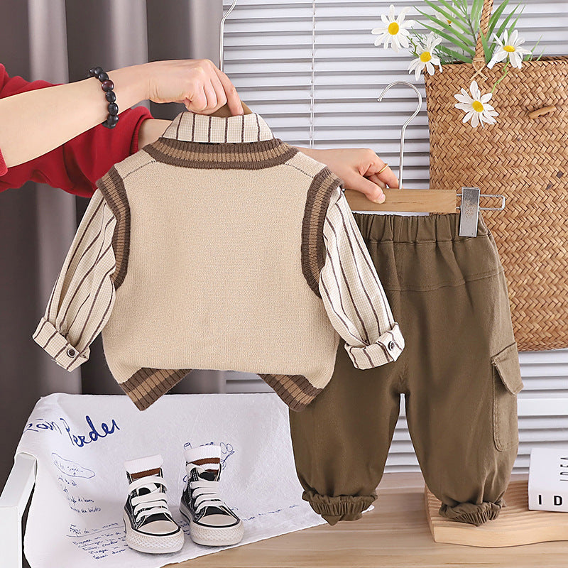 Baby tie sweater vest three piece set for baby