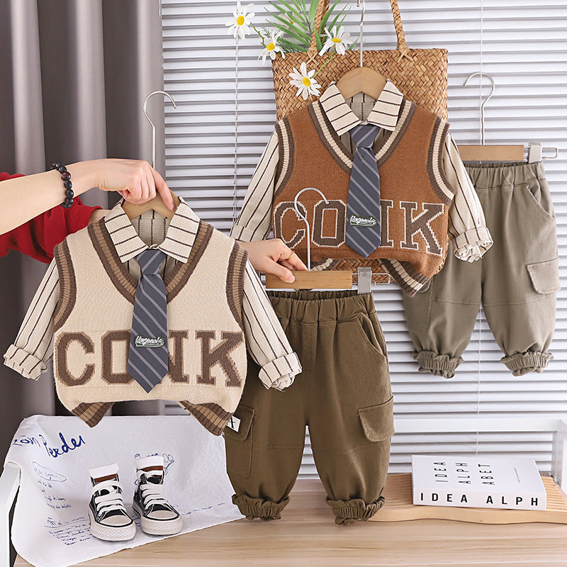 Baby tie sweater vest three piece set for baby