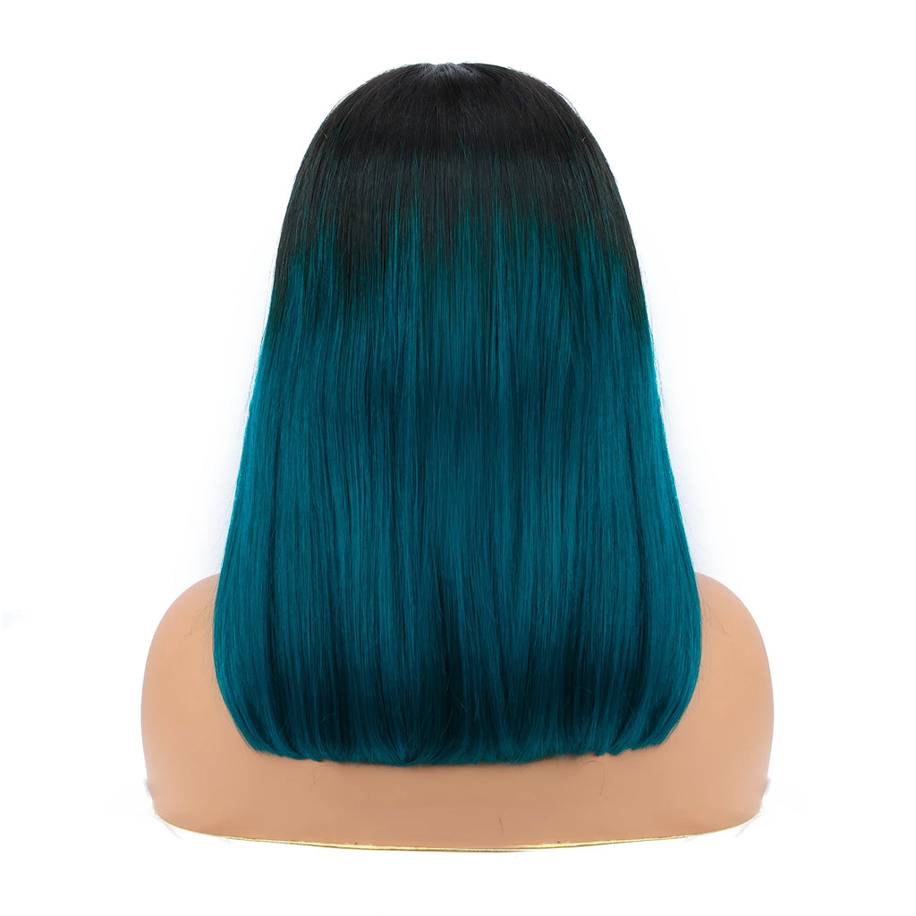 4x4 Lace Closure short Bob Wigs Human Hair T1B/green Color Bob Wig Double Drawn Straight Human hair Bob Lace Front Wig For Women