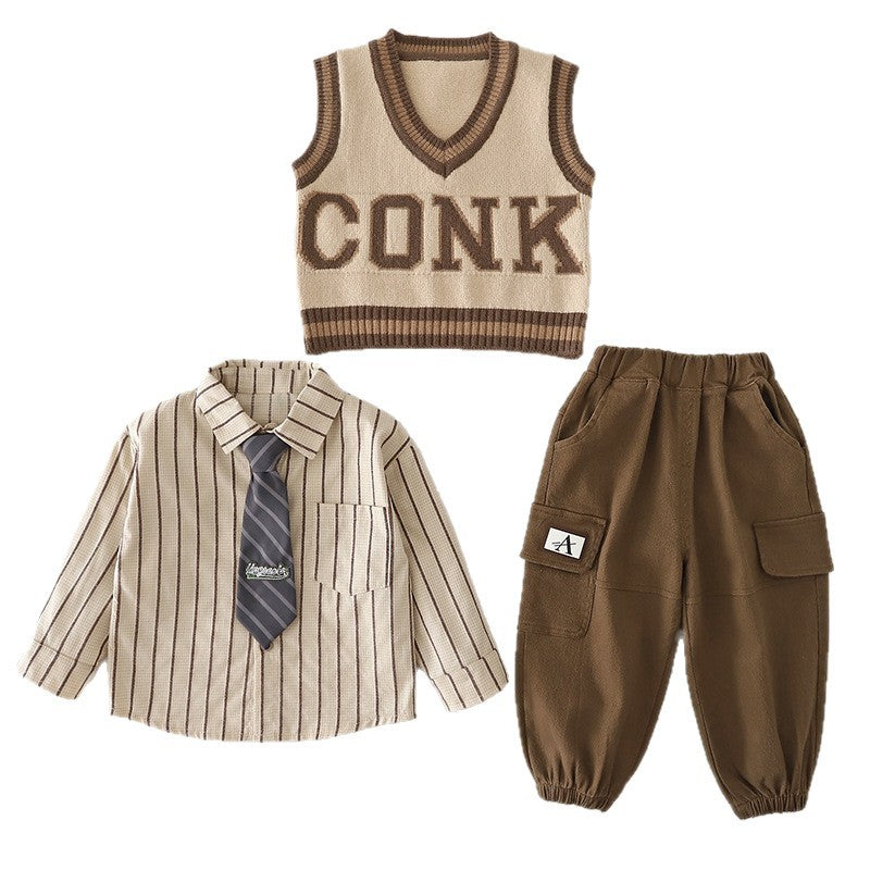 Baby tie sweater vest three piece set for baby