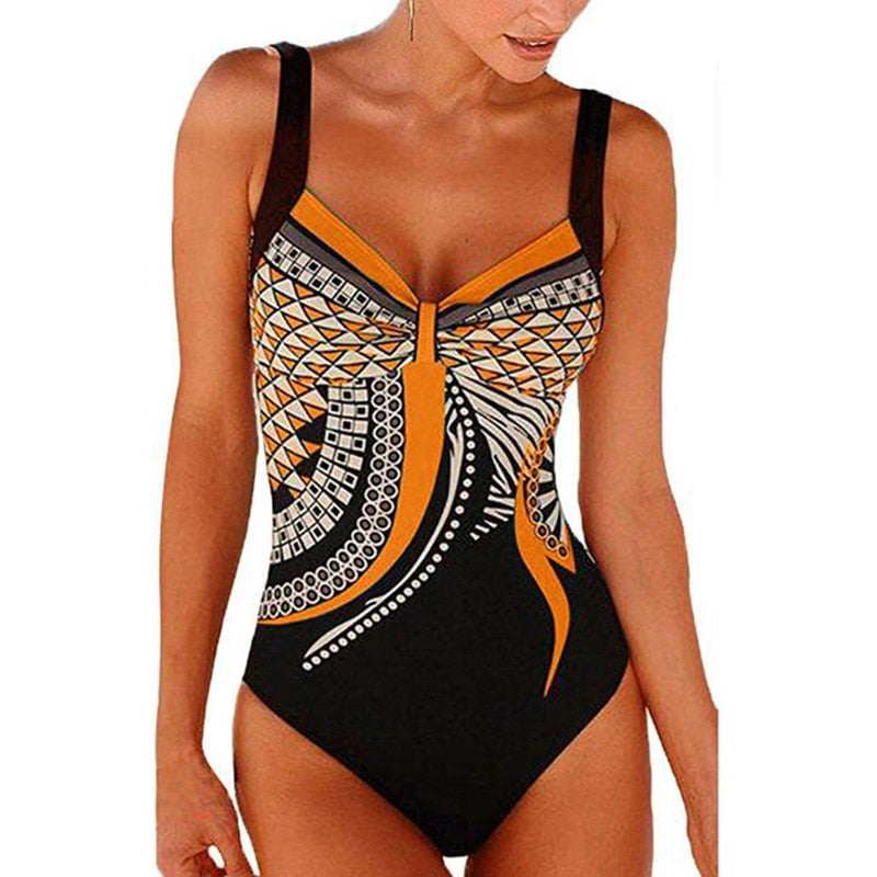 Swimwear Women  One Piece Swimsuit Push Up Vintage Retro Bathing Suits Swimming Suit for Beach Wear Plus Size Swimwear S-2XL