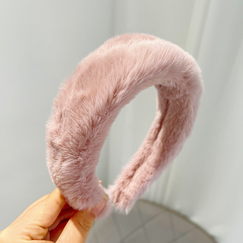 Plush Solid Color Women's Versatile Facial Hair Hoop Ins Go Out Mink Hair Press Hair Hoop Hair Accessories R519