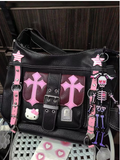 Sanrio Kitty Black and Pink Colorblock Crossbody Bag