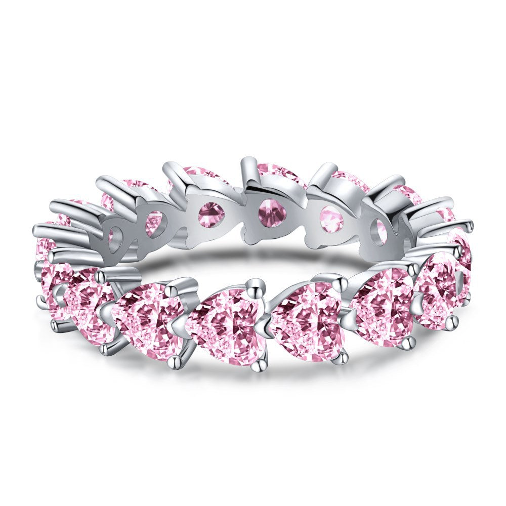 S925 Silver Heart-shaped Diamond Zircon Stacked Ring