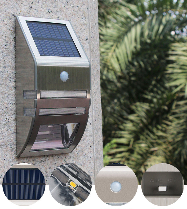 Human Body Infrared Sensor Light Solar Products Outdoor LED Stainless Steel Wall Light Rural Household Wall Light