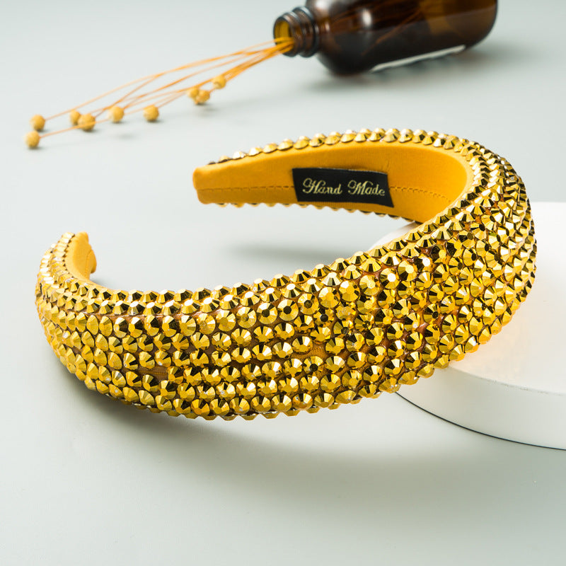 Ins Super Flash Full Drill 4.5cm Wide Brimmed Headdress Thickened Sponge Solid Color Headband Ladies Press Release Art Headband