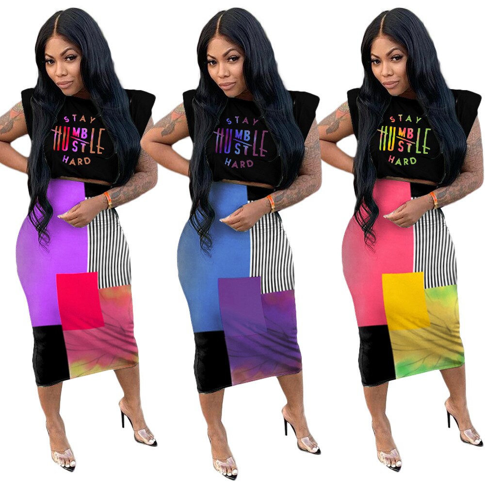 Casual Fashion Women's Clothing Random Color Suits English Printing Two-Piece Suit