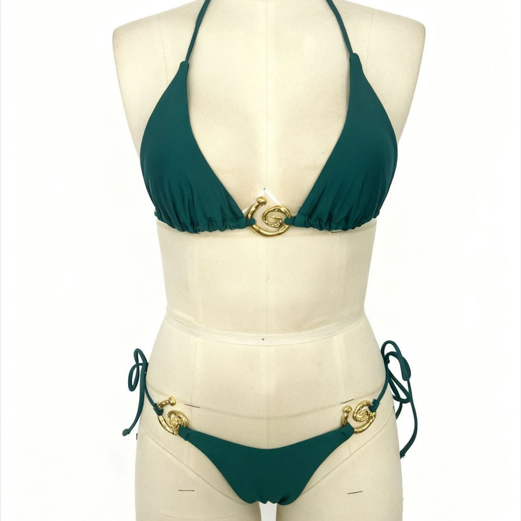 Solid color metal accessories bikini