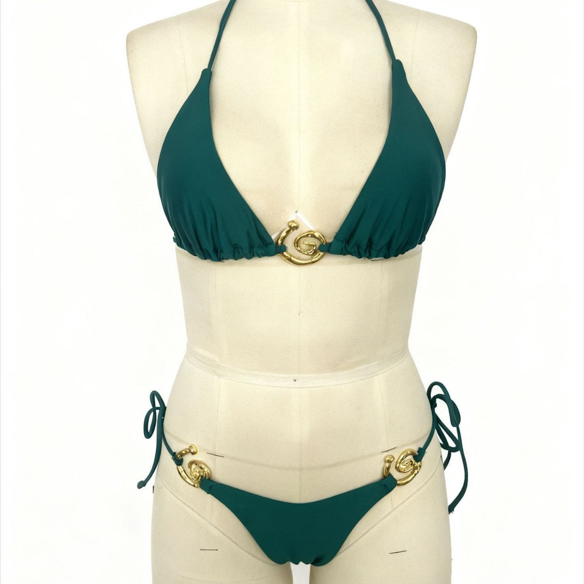 Solid color metal accessories bikini