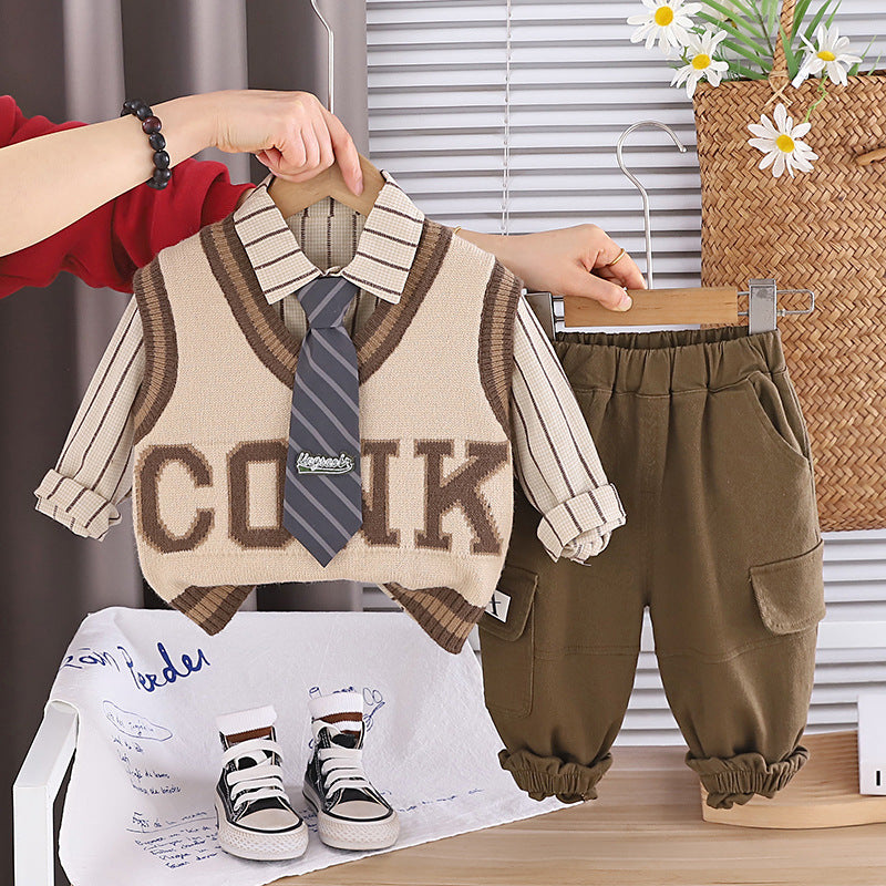 Baby tie sweater vest three piece set for baby