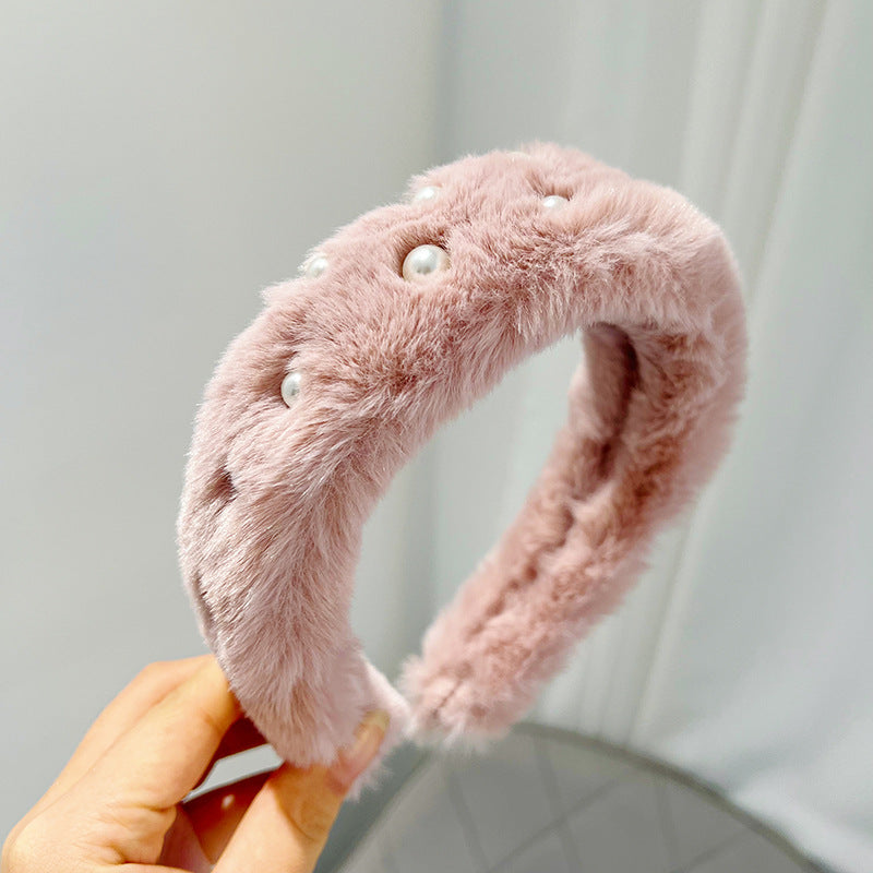 Plush Solid Color Women's Versatile Facial Hair Hoop Ins Go Out Mink Hair Press Hair Hoop Hair Accessories R519