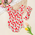 Cute Printed Tulip Flutter Sleeve Romper with Accessories Set for Baby Girls Summer Fashion Outfit