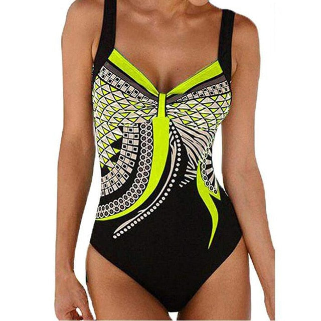 Swimwear Women  One Piece Swimsuit Push Up Vintage Retro Bathing Suits Swimming Suit for Beach Wear Plus Size Swimwear S-2XL