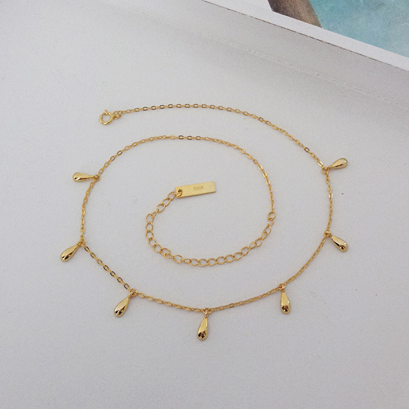 S925 Silver Choker Necklace with Water Drop Design