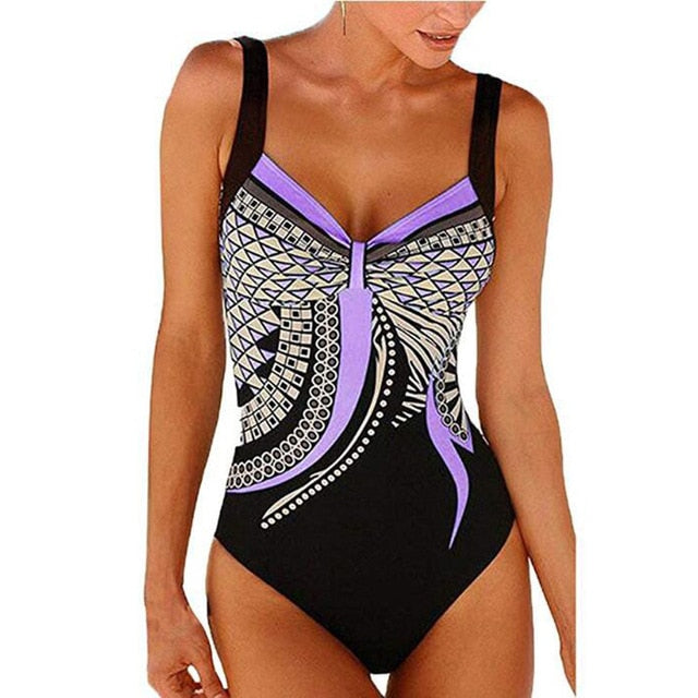 Swimwear Women  One Piece Swimsuit Push Up Vintage Retro Bathing Suits Swimming Suit for Beach Wear Plus Size Swimwear S-2XL