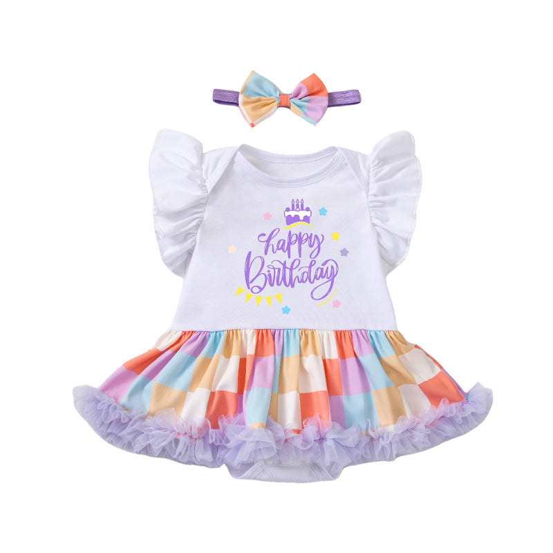 Cute Baby Summer Outfit Set with Flutter Sleeve Romper Dress and Hair Accessories for Birthday Party