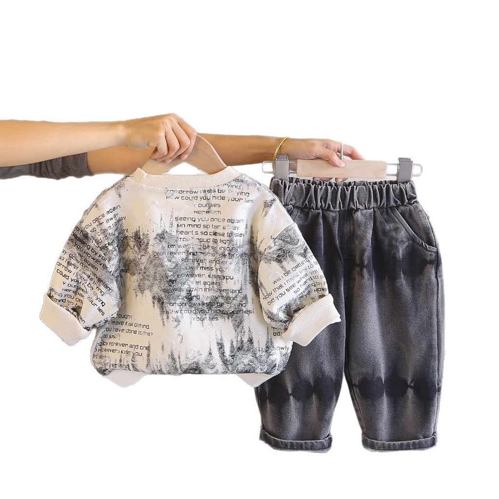 Casual letter hoodie long sleeved two-piece set