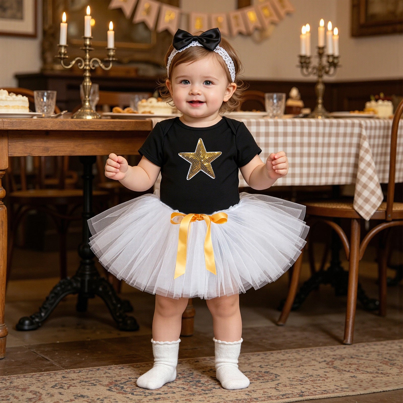 Baby Summer Outfit Set Short Sleeve Romper Handmade Skirt Hair Accessories 3-Piece Birthday Dress Summer