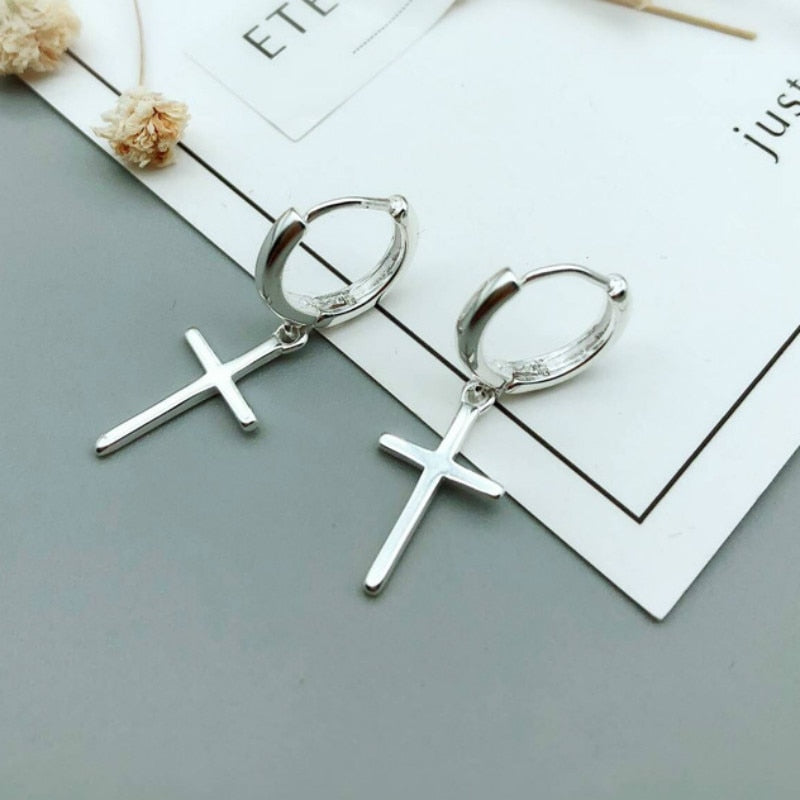 Flyleaf 925 Sterling Silver Cross Dangle Earrings For Women New Trend Lady Fashion Jewelry Pendientes Mujer Moda