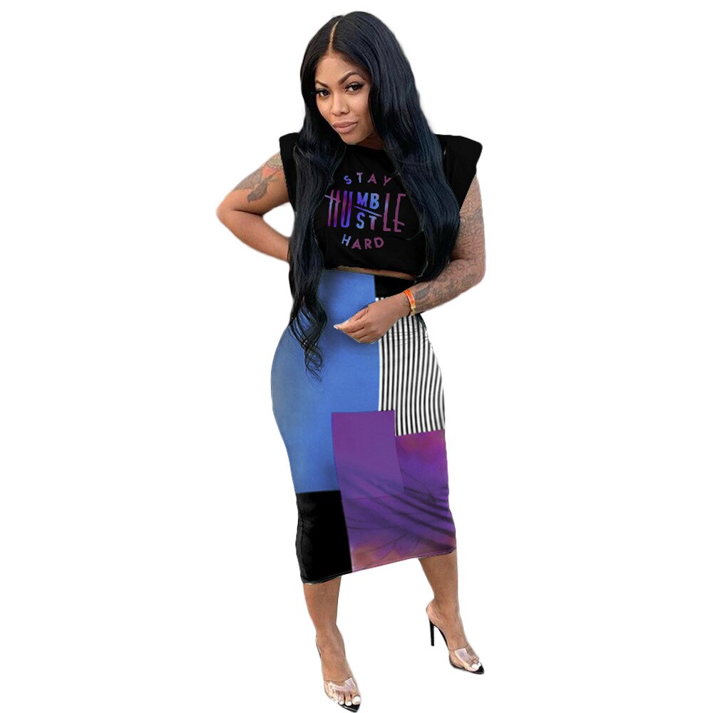 Casual Fashion Women's Clothing Random Color Suits English Printing Two-Piece Suit