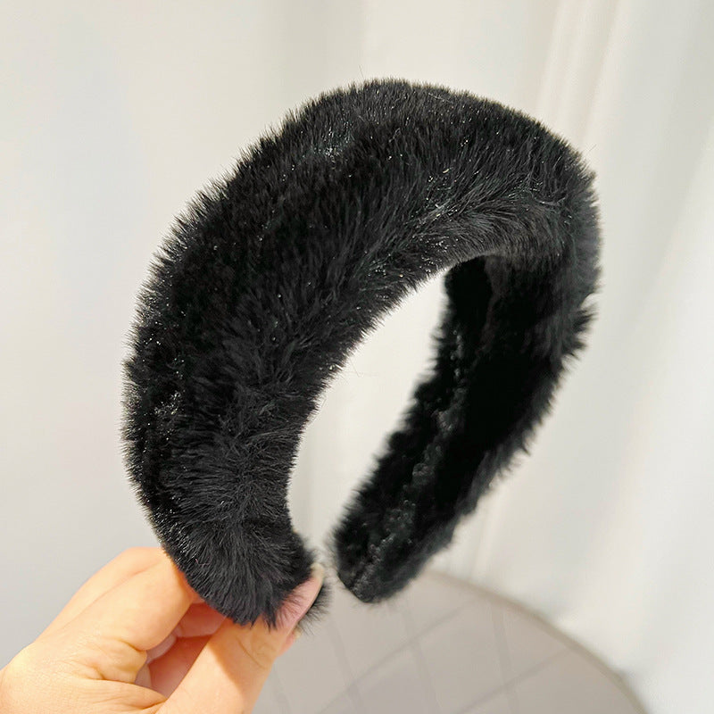 Plush Solid Color Women's Versatile Facial Hair Hoop Ins Go Out Mink Hair Press Hair Hoop Hair Accessories R519