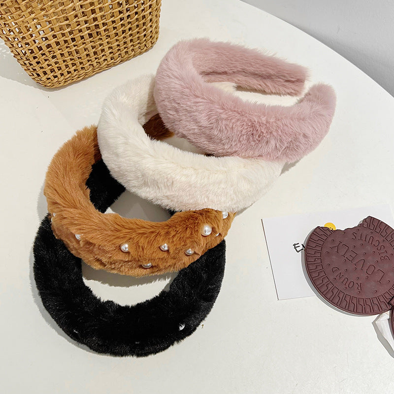 Plush Solid Color Women's Versatile Facial Hair Hoop Ins Go Out Mink Hair Press Hair Hoop Hair Accessories R519