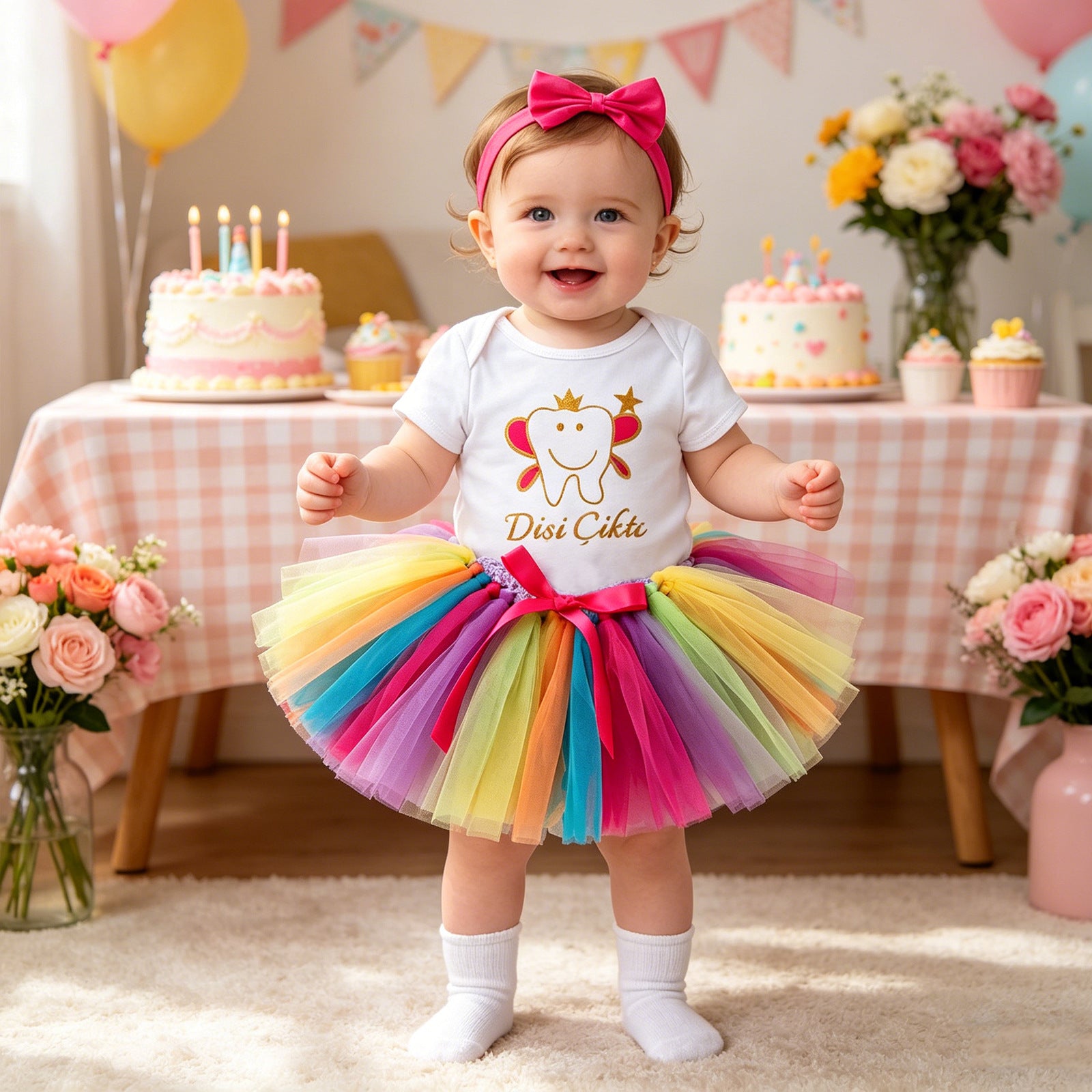 Baby Summer Outfit Set Short Sleeve Romper Handmade Skirt Hair Accessories 3-Piece Birthday Dress Summer