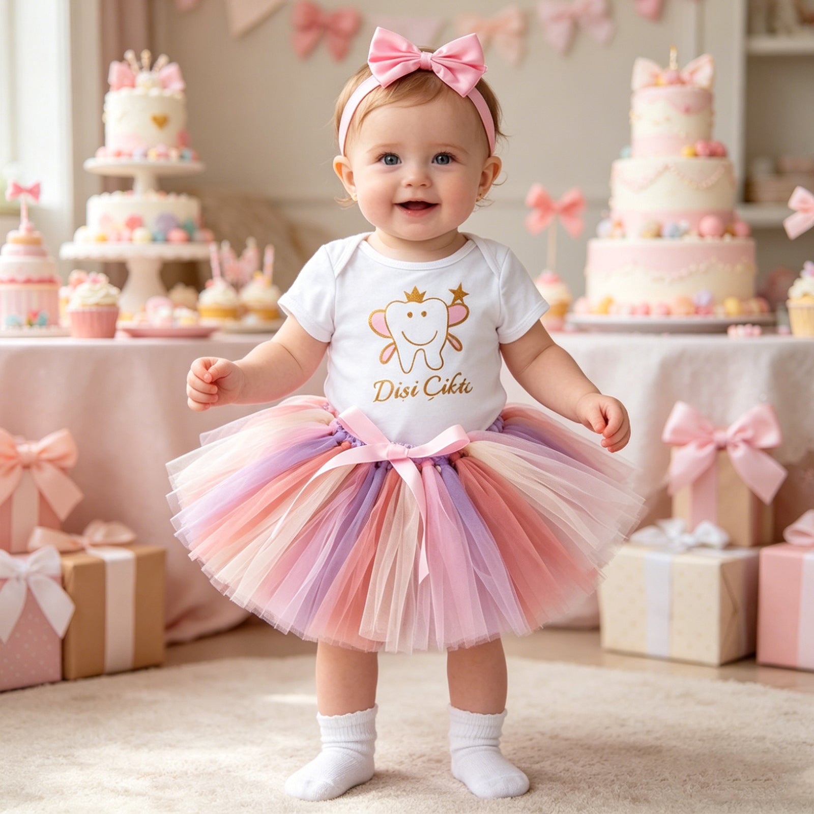 Baby Summer Outfit Set Short Sleeve Romper Handmade Skirt Hair Accessories 3-Piece Birthday Dress Summer