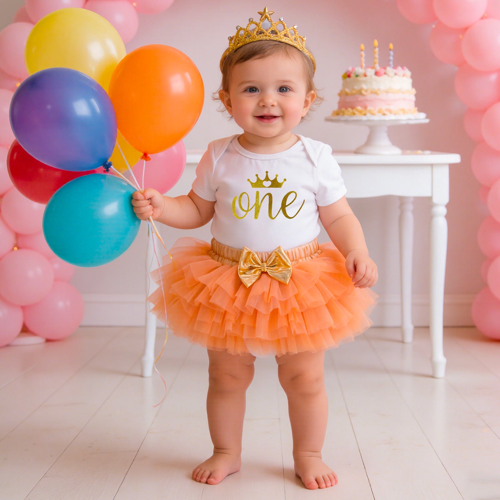 Cute Baby Girl Outfit Set Short Sleeve Romper Skirt Hair Accessories Birthday Clothes