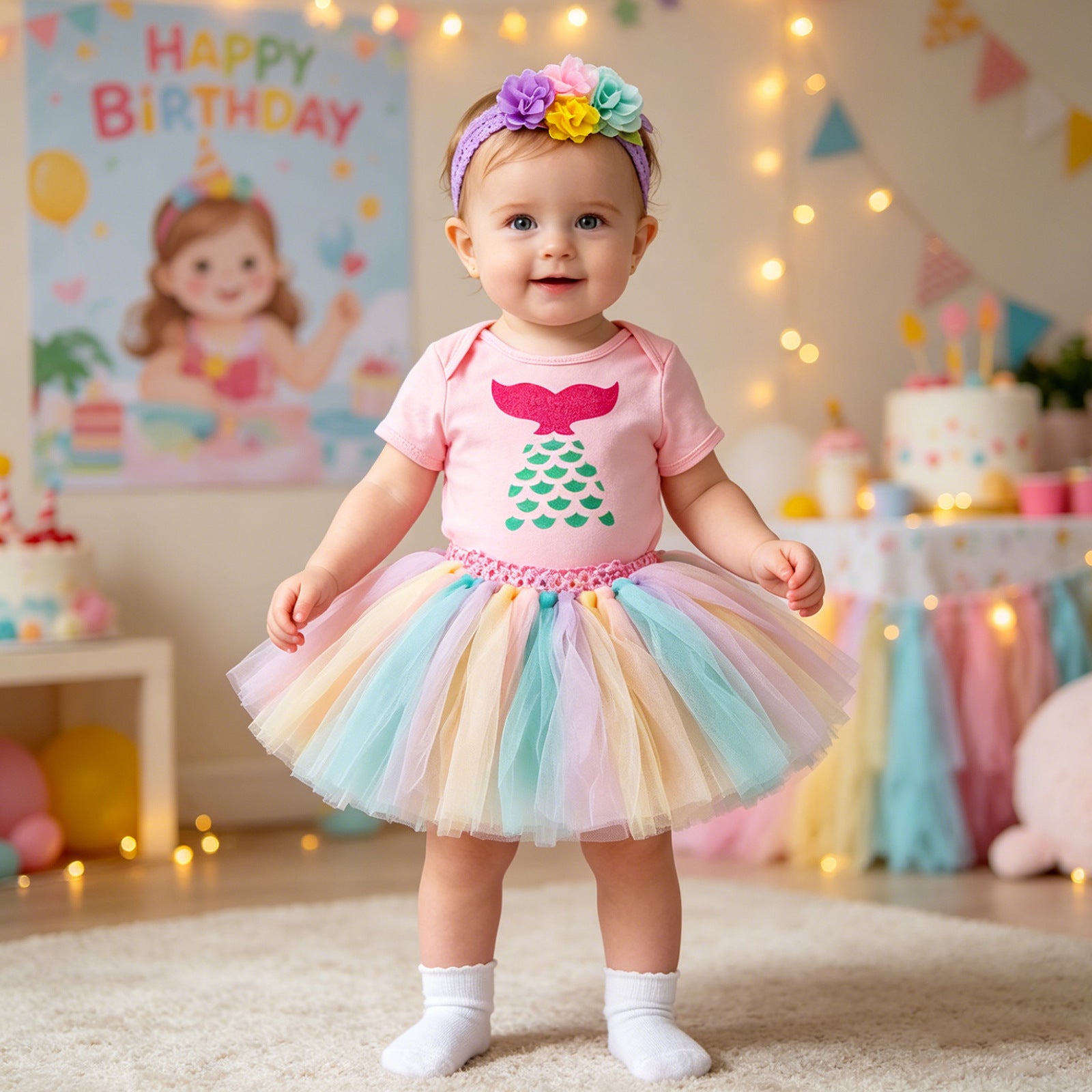 Baby Summer Outfit Set Short Sleeve Romper Handmade Skirt Hair Accessories 3-Piece Birthday Dress Summer