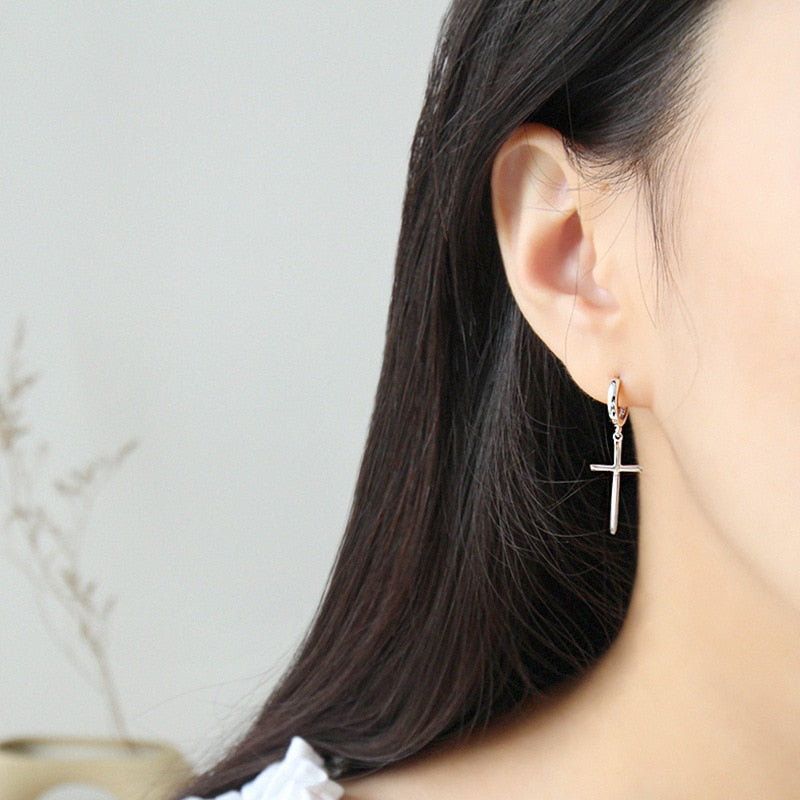 Flyleaf 925 Sterling Silver Cross Dangle Earrings For Women New Trend Lady Fashion Jewelry Pendientes Mujer Moda