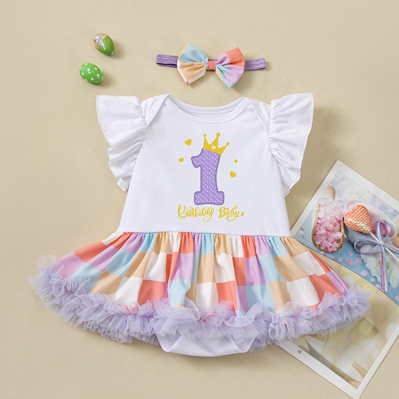 Cute Baby Summer Outfit Set with Flutter Sleeve Romper Dress and Hair Accessories for Birthday Party