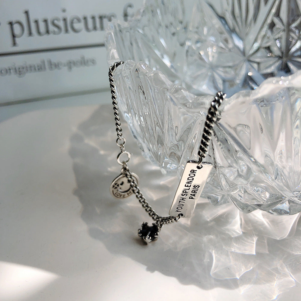 925 Sterling Silver Square Brand Anklet Female Korean Style Of The Net Red Simple Thai Silver Retro Fashion Personality Cold Wind Jewelry