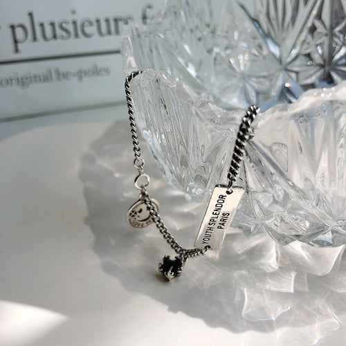 925 Sterling Silver Square Brand Anklet Female Korean Style Of The Net Red Simple Thai Silver Retro Fashion Personality Cold Wind Jewelry