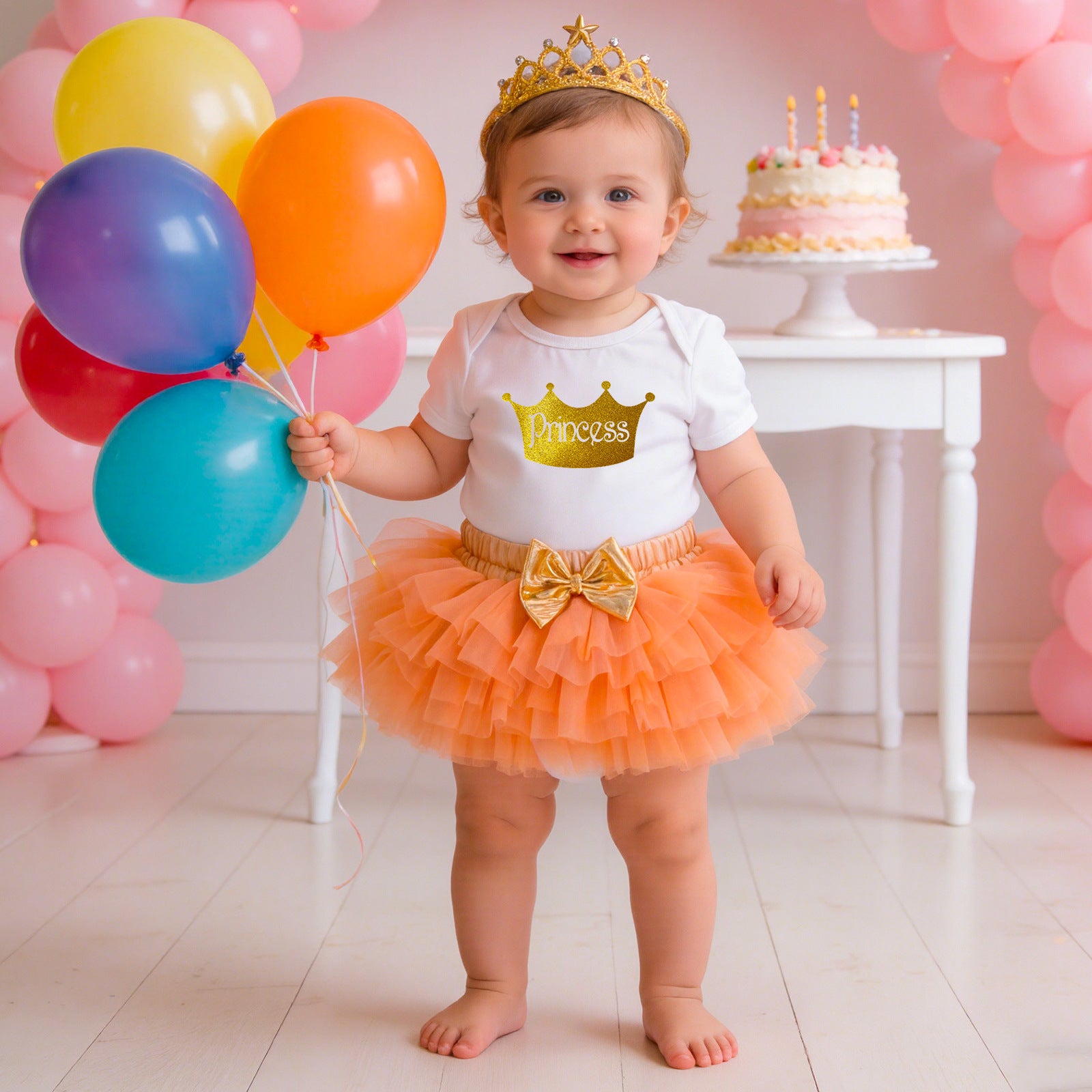 Cute Baby Girl Outfit Set Short Sleeve Romper Skirt Hair Accessories Birthday Clothes