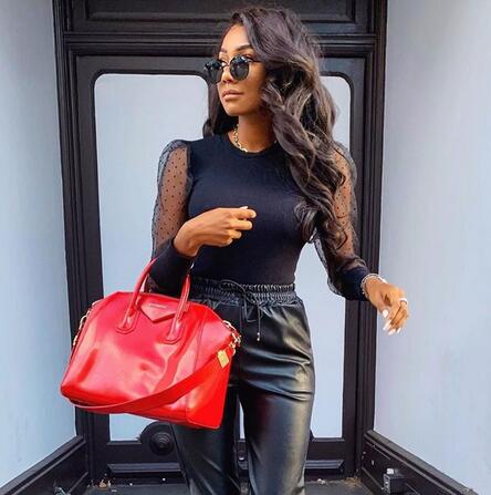 2020 New Lace Puff Sleeve Women 's Bodysuit Autumn Polka Dot Vintage Bodycon Jumpsuit Tops Skinny Mesh Rompers Ladies