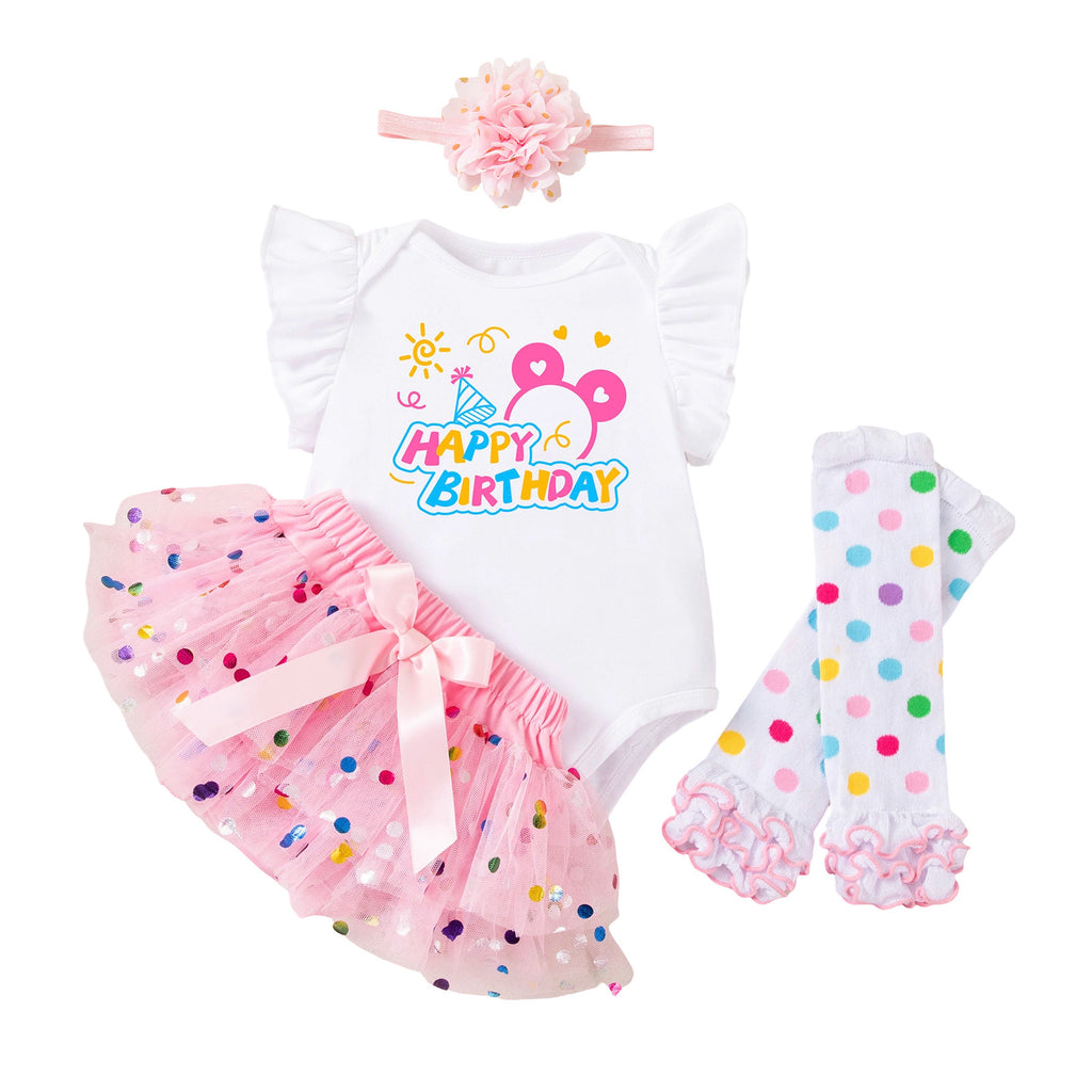 Girls' Clothing Set, Baby Spring Outfit, Flutter Sleeve Romper, Polka Dot Bottoms, Skirt, Hair Accessories, Socks Set, Party Dress
