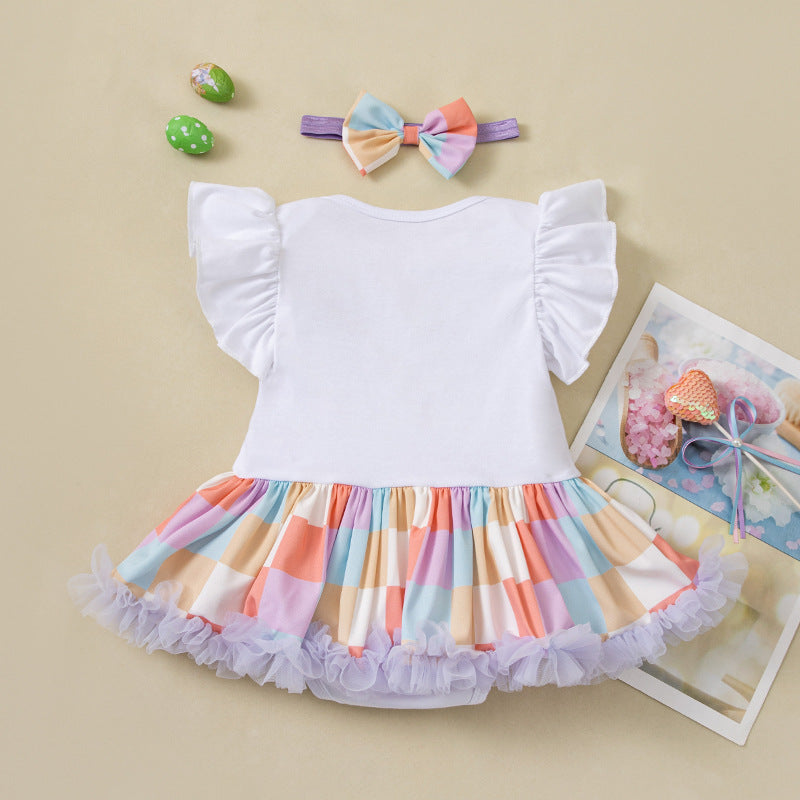 Cute Baby Summer Outfit Set with Flutter Sleeve Romper Dress and Hair Accessories for Birthday Party