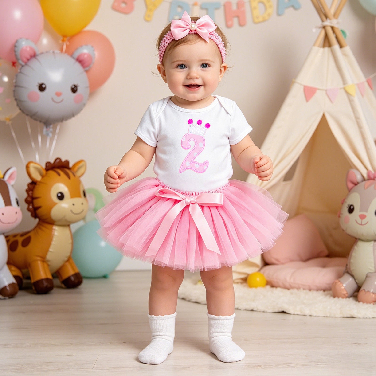 Baby Summer Outfit Set Short Sleeve Romper Handmade Skirt Hair Accessories 3-Piece Birthday Dress Summer