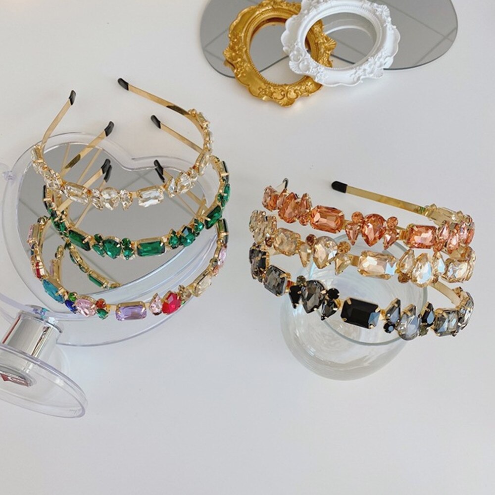 Hair Hoop Baroque Full Drill Alloy Thin Edge Head Hoop Bride Press Hair Net Red Same Style Hair Cave Hair Accessories