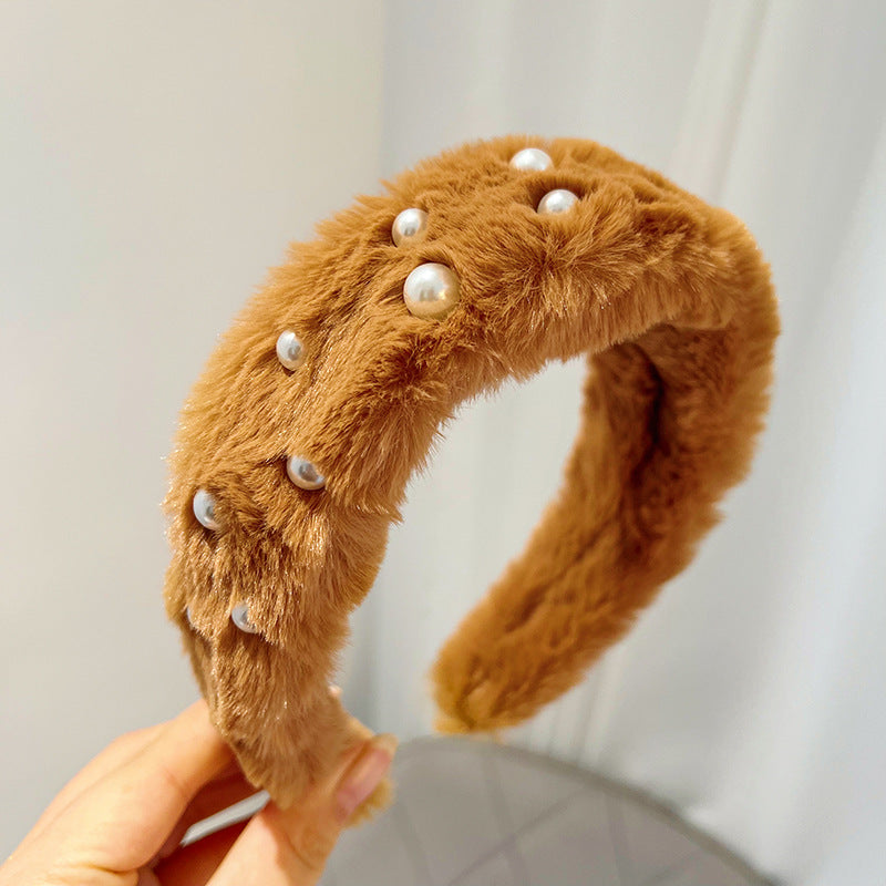 Plush Solid Color Women's Versatile Facial Hair Hoop Ins Go Out Mink Hair Press Hair Hoop Hair Accessories R519