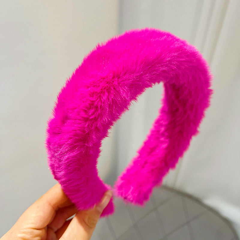 Plush Solid Color Women's Versatile Facial Hair Hoop Ins Go Out Mink Hair Press Hair Hoop Hair Accessories R519