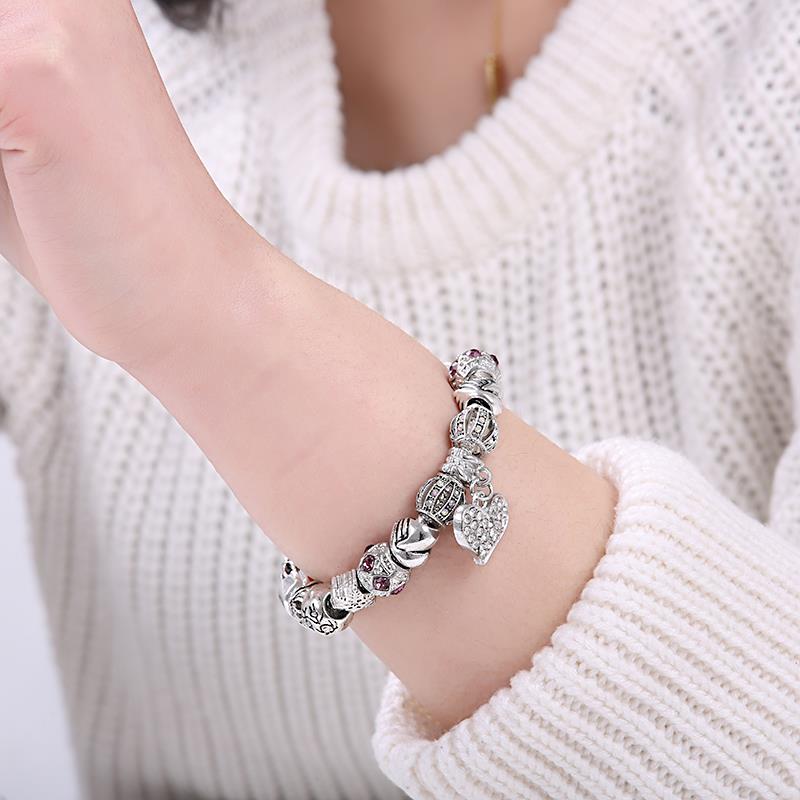 Women Bracelet 925 Unique Silver Crystal Charm Bracelet for Women DIY Beads Bracelets & Bangles Jewelry