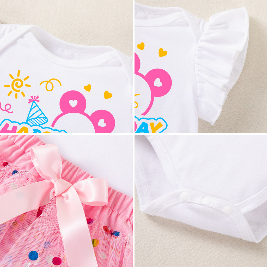 Girls' Clothing Set, Baby Spring Outfit, Flutter Sleeve Romper, Polka Dot Bottoms, Skirt, Hair Accessories, Socks Set, Party Dress