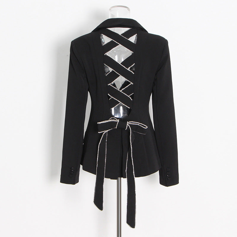 Trendy Brand Design Coat Women's New Fashion Back Nails Drilled Hollow All-Match Strap Suits