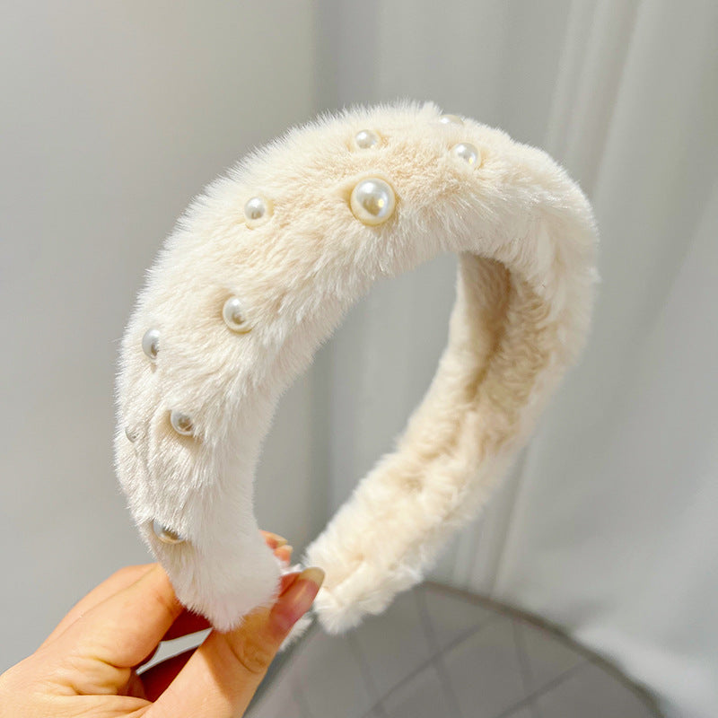 Plush Solid Color Women's Versatile Facial Hair Hoop Ins Go Out Mink Hair Press Hair Hoop Hair Accessories R519
