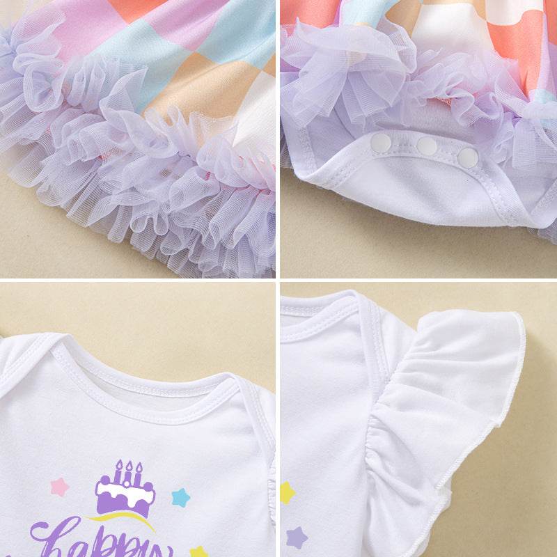 Cute Baby Summer Outfit Set with Flutter Sleeve Romper Dress and Hair Accessories for Birthday Party