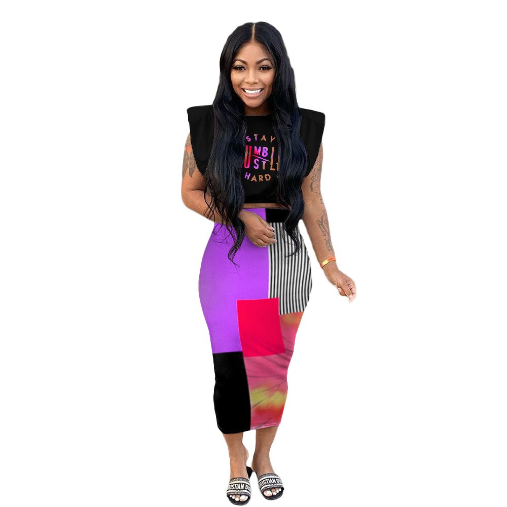 Casual Fashion Women's Clothing Random Color Suits English Printing Two-Piece Suit